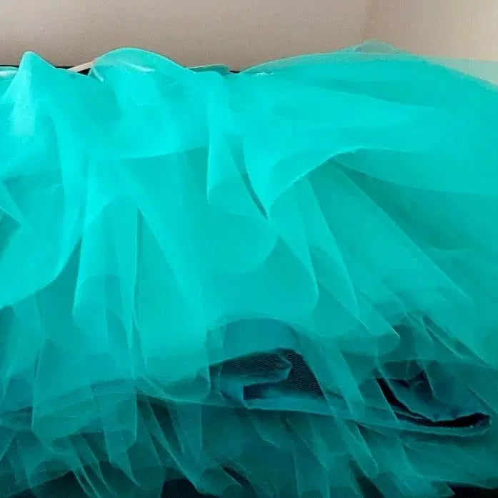 close up view of tulle fullness on teal green Tutu skirt for Kids image 3