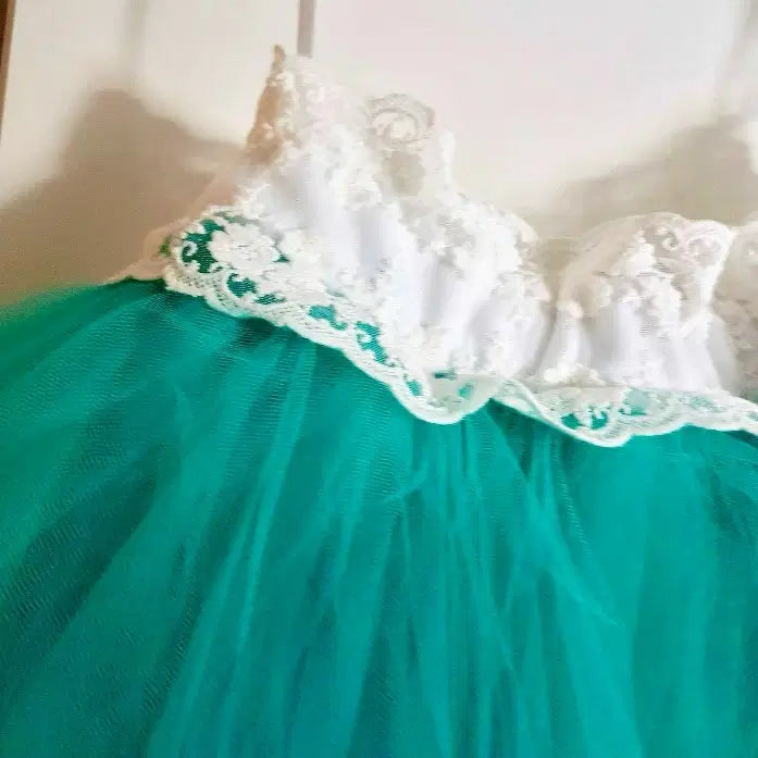 close up view of lace detail on teal green Tutu skirt for Kids image 2l 