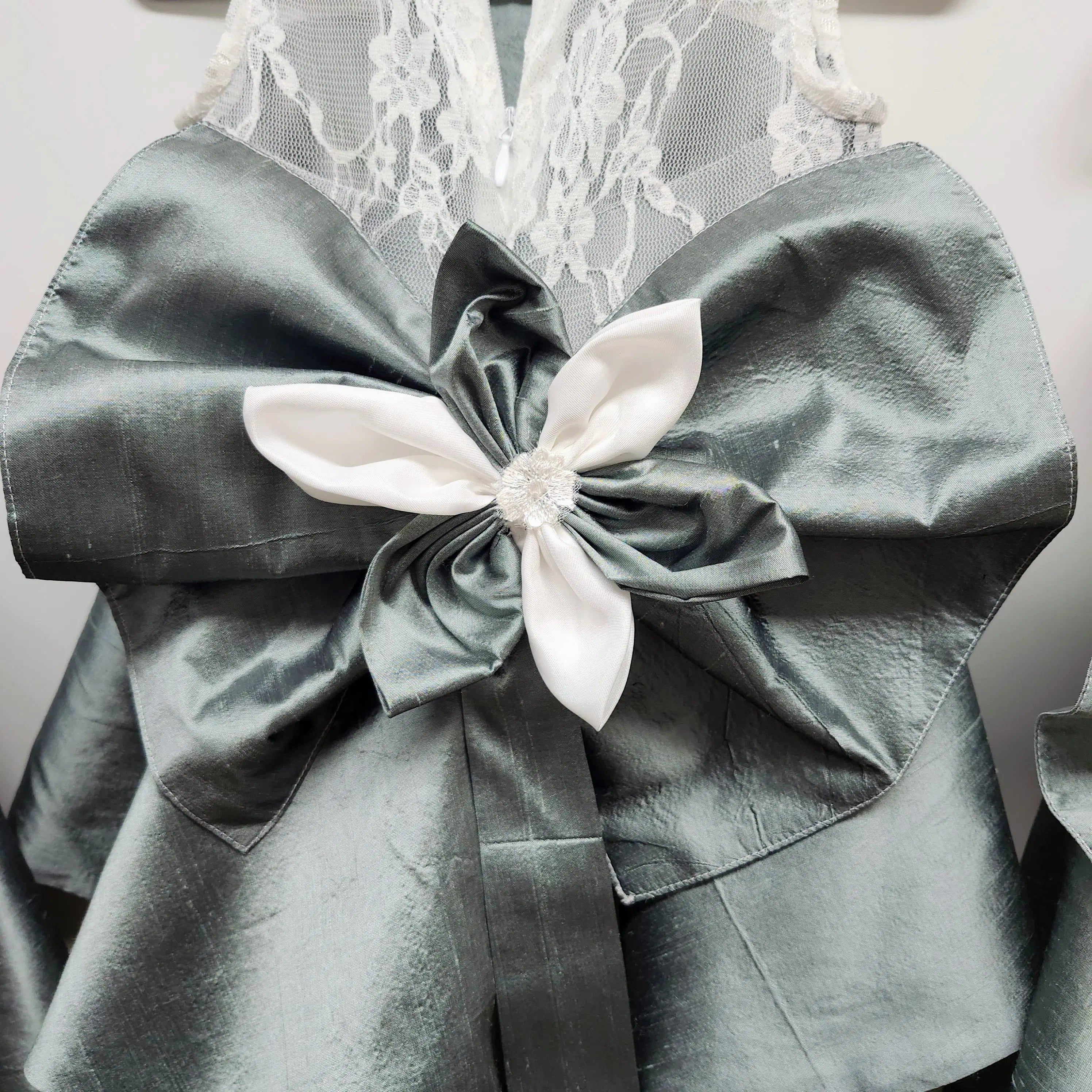 close up view of large bow Sage Green Flower Girl Dress image 9