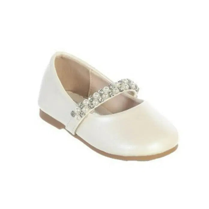 Girl's Ivory Dress Shoes with Pearl accents on strap image 0