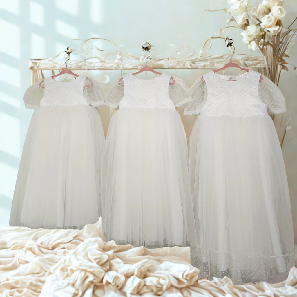 front view of three White flower girl  Dresses image 9 