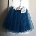 Girls Dark Blue Tutu Skirt with white lace trim at the waist image 0