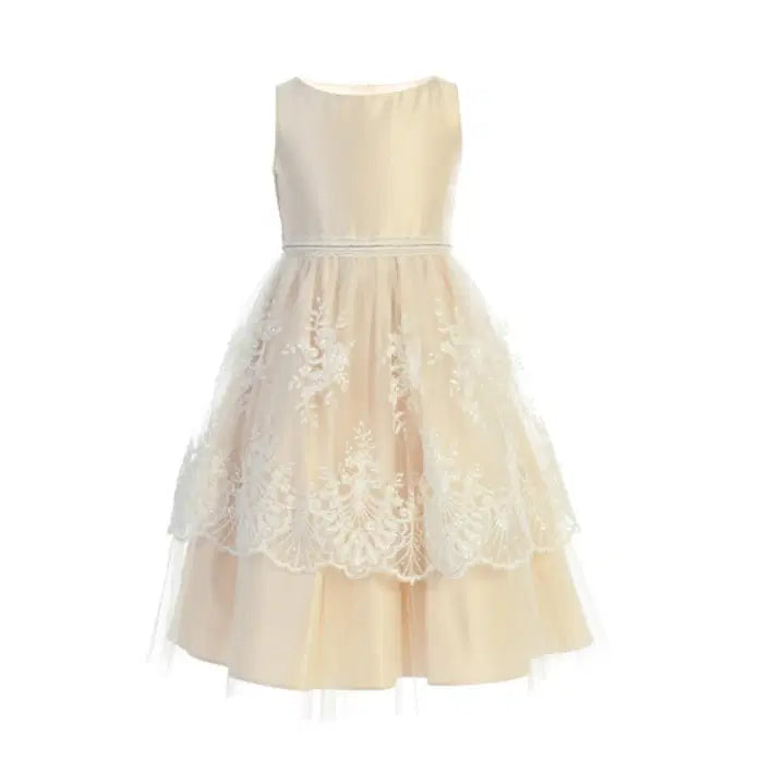 blush Satin and Lace Flower Girl Dress image 2