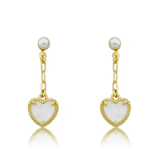 close up view of gold plated heart Flower Girl Earrings image 1