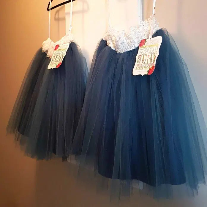 side view of two dark blue Tutu Skirts for kids image 5