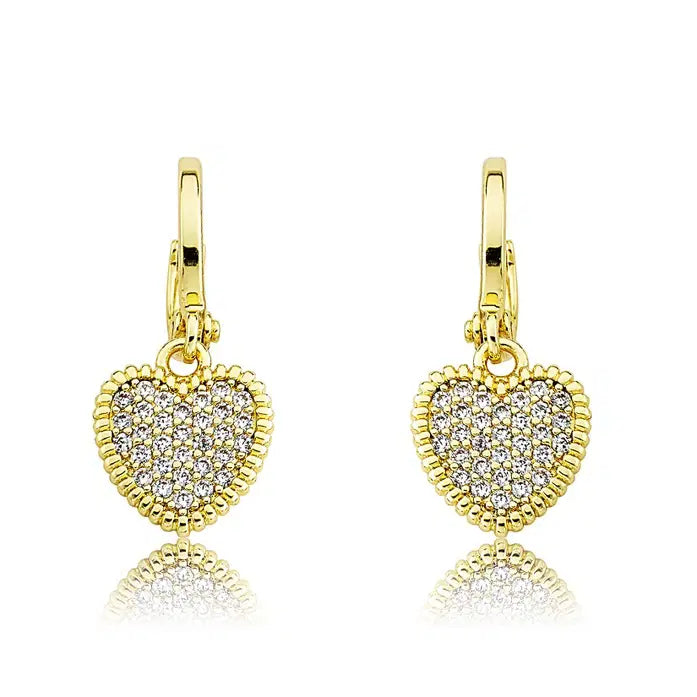 gold heart shaped earrings for kids with pave diamonds.The Perfect Flower Girl Gift image 0
