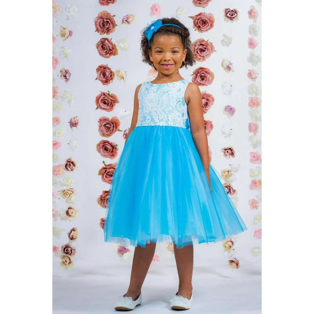Blue Flower Girl Dress with lace bodice image 2