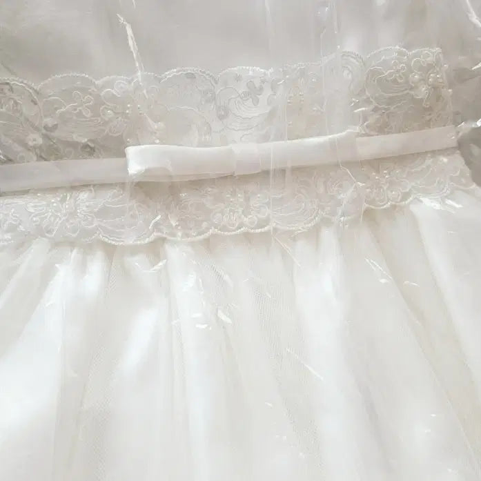 lace and pearl waist detail on Tea Length Flower Girl Dresses image 2