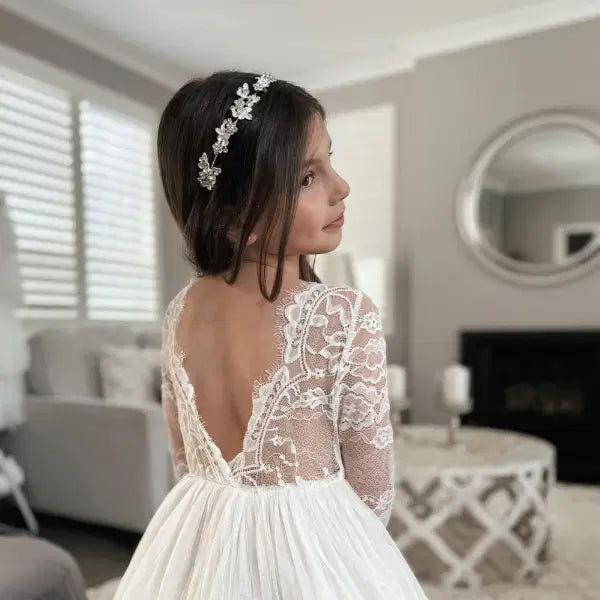 side view of model wearing a Flower Girl Headband image 1 