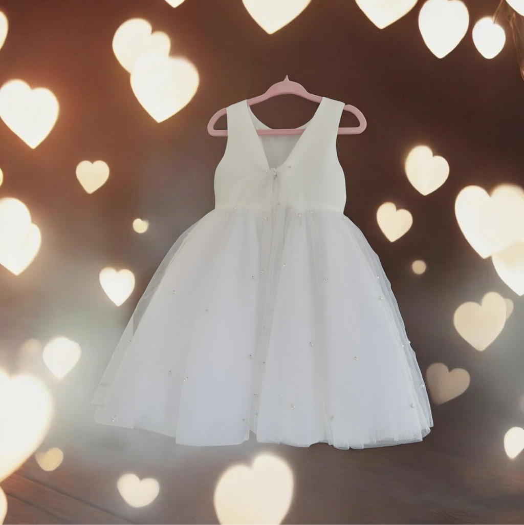 back view of Elegant satin and tulle Flower Girl Dress image 6