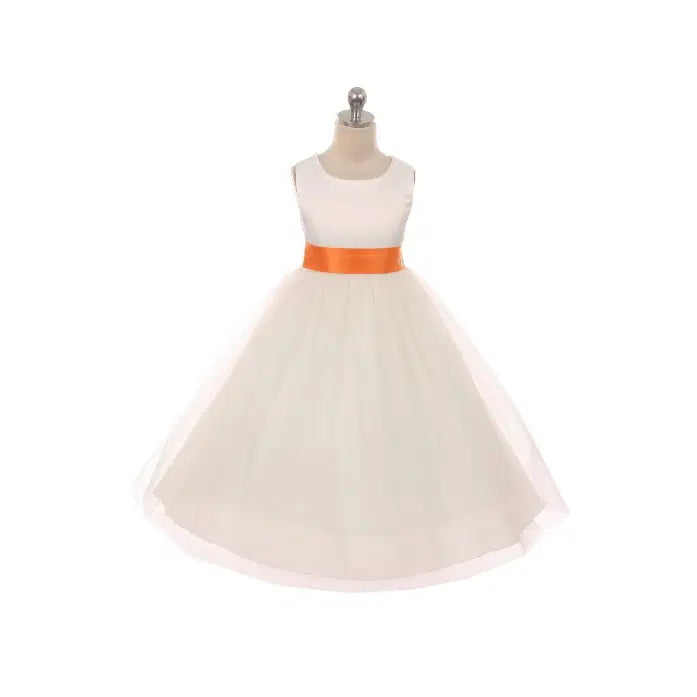Flower Girl Dress With orange satin and tulle skirt Sash image 3