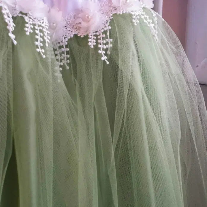 close up view of tulle on a Sage Green Tutu Skirt image 3