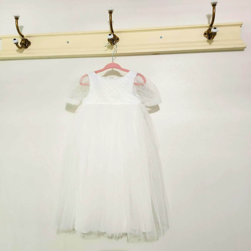  White flower girl Dress hanging on a hook image 4
