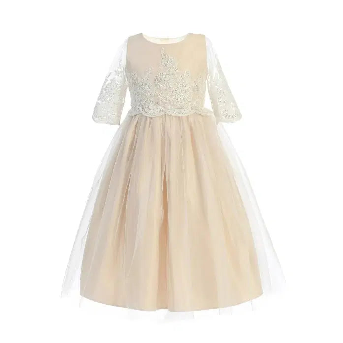 Champagne Flower Girl dress with long sleeves image 2