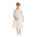 Tea length Champagne Flower Girl Dress with lace bodice image 0
