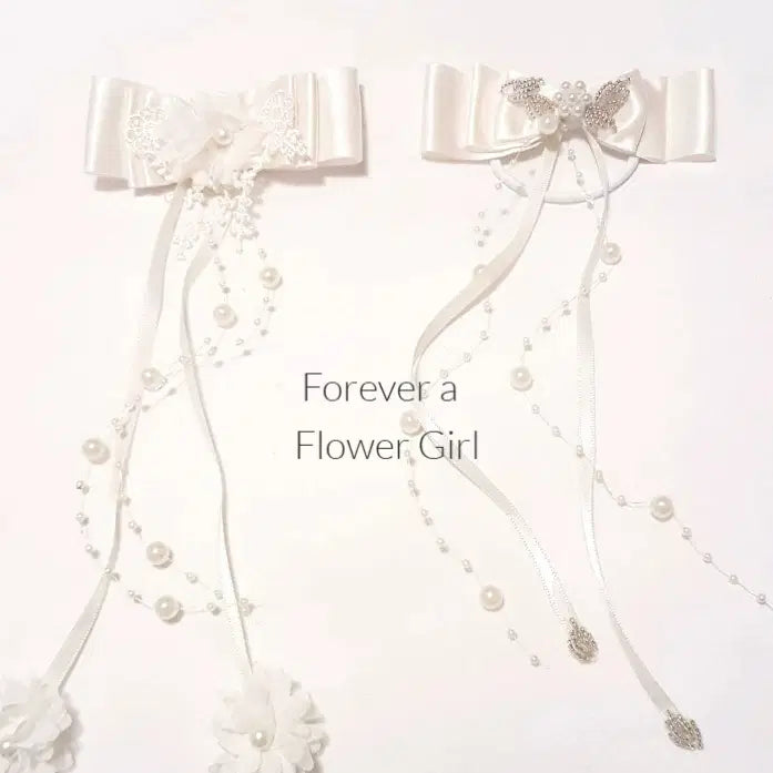 Flower girl hair accessorywith pearls bow and ribbons image 1