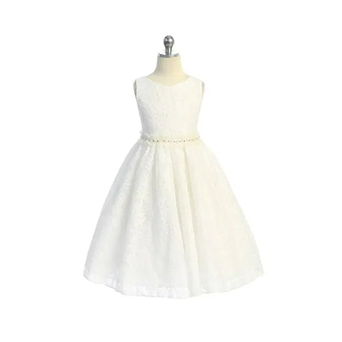 Lace Flower Girl Dresses with pearl sash image 0