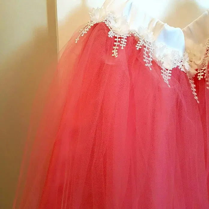 close up view of white lace on Coral Tutu Skirt image 2