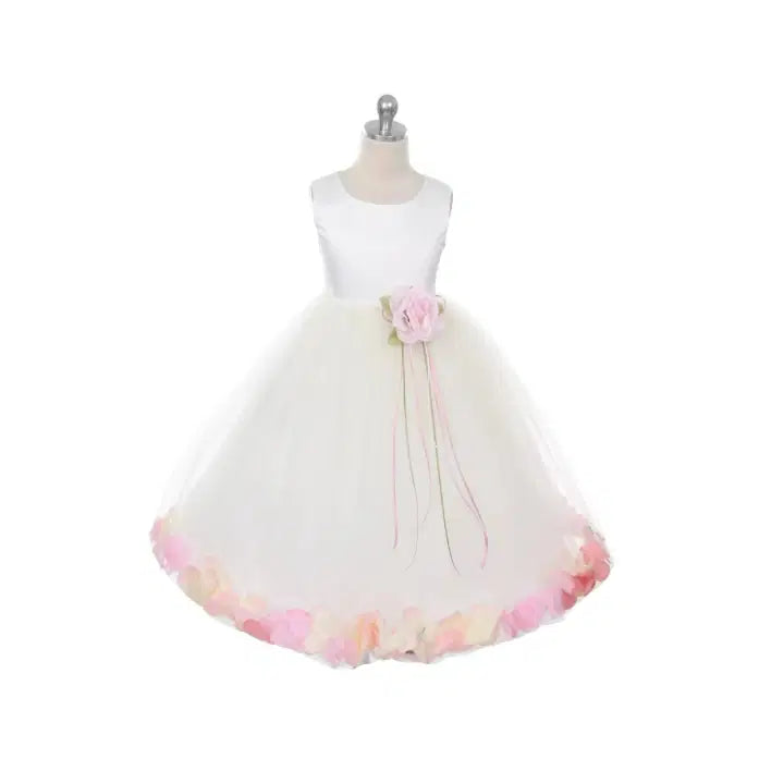 Pink flower girl dress with white satin bodice image 1
