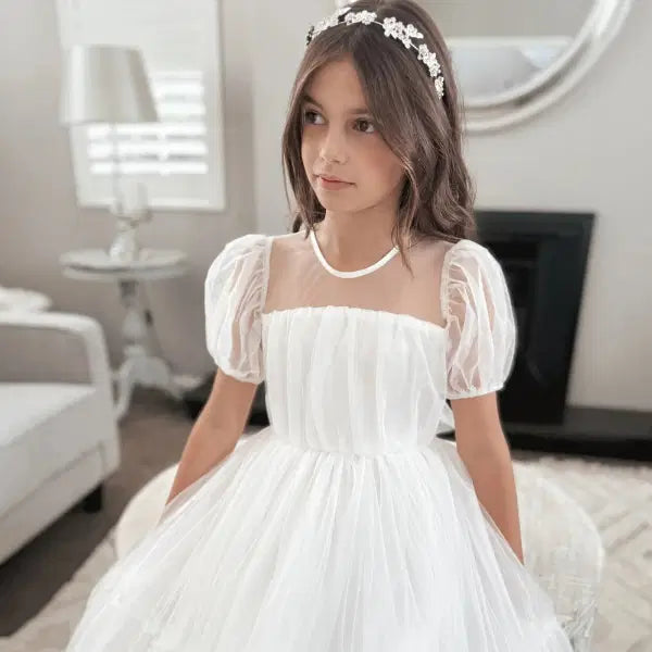 front view of a model wearing a Flower Girl Headband image 2