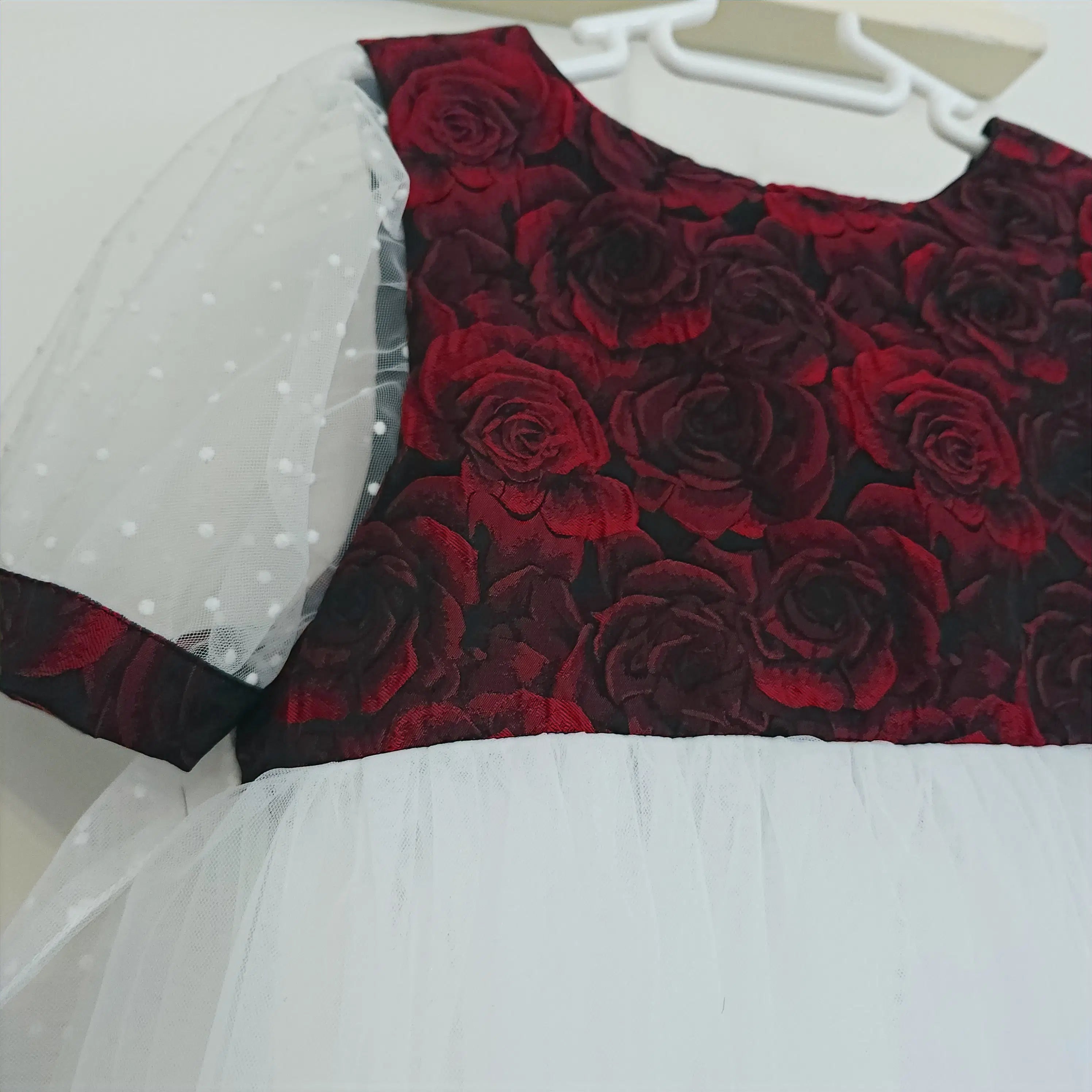 Red and White Flower Girl Dress with large bow image 0