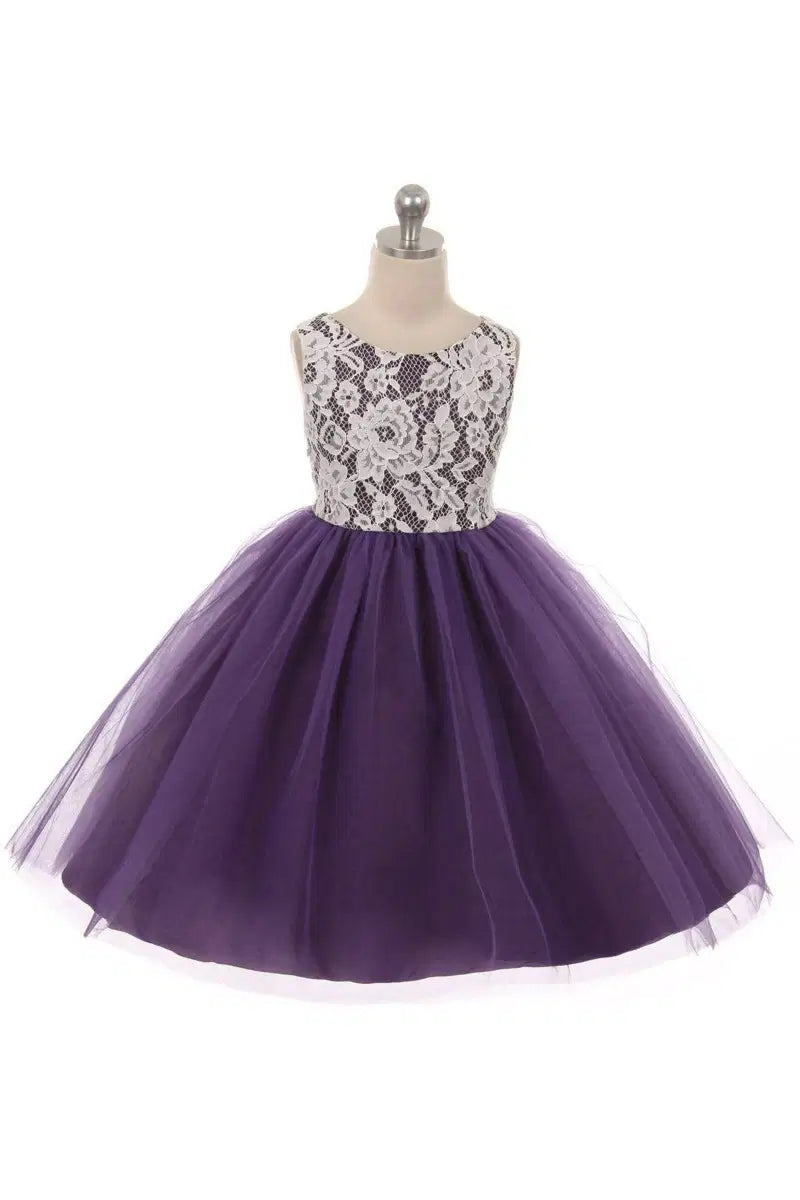 Image of Purple Flower Girl Dress and white lace bodice image 0
