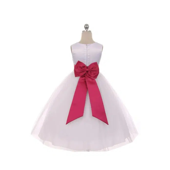 back view of Flower Girl Dress With a  red Sash and large bow image 2