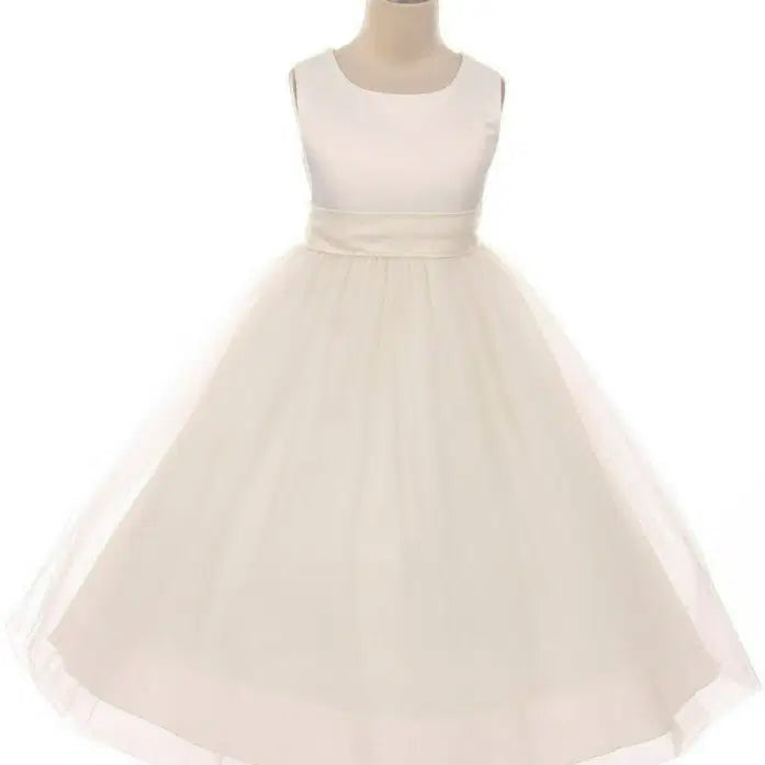 Flower Girl Dress With satin Sash and tulle skirt image 0
