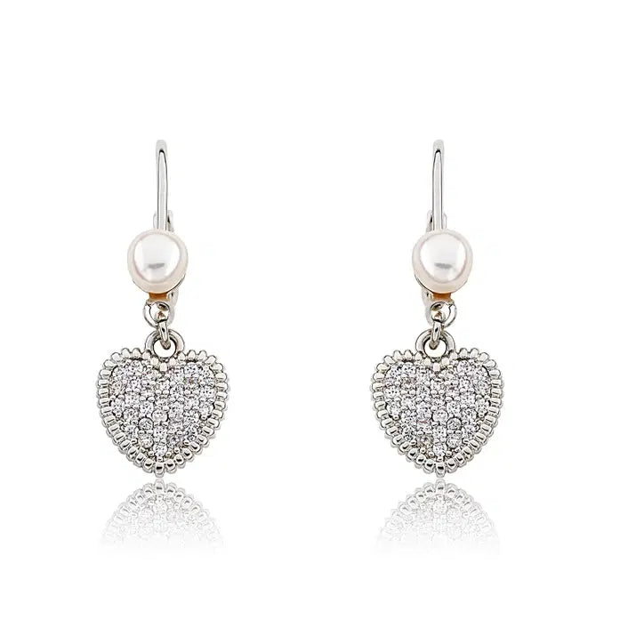 Silver Heart Shaped Earrings For Girls  with crystals image 1