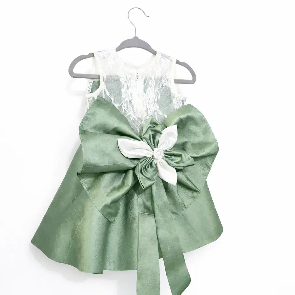 back view of Sage Green Flower Girl Dress image 7