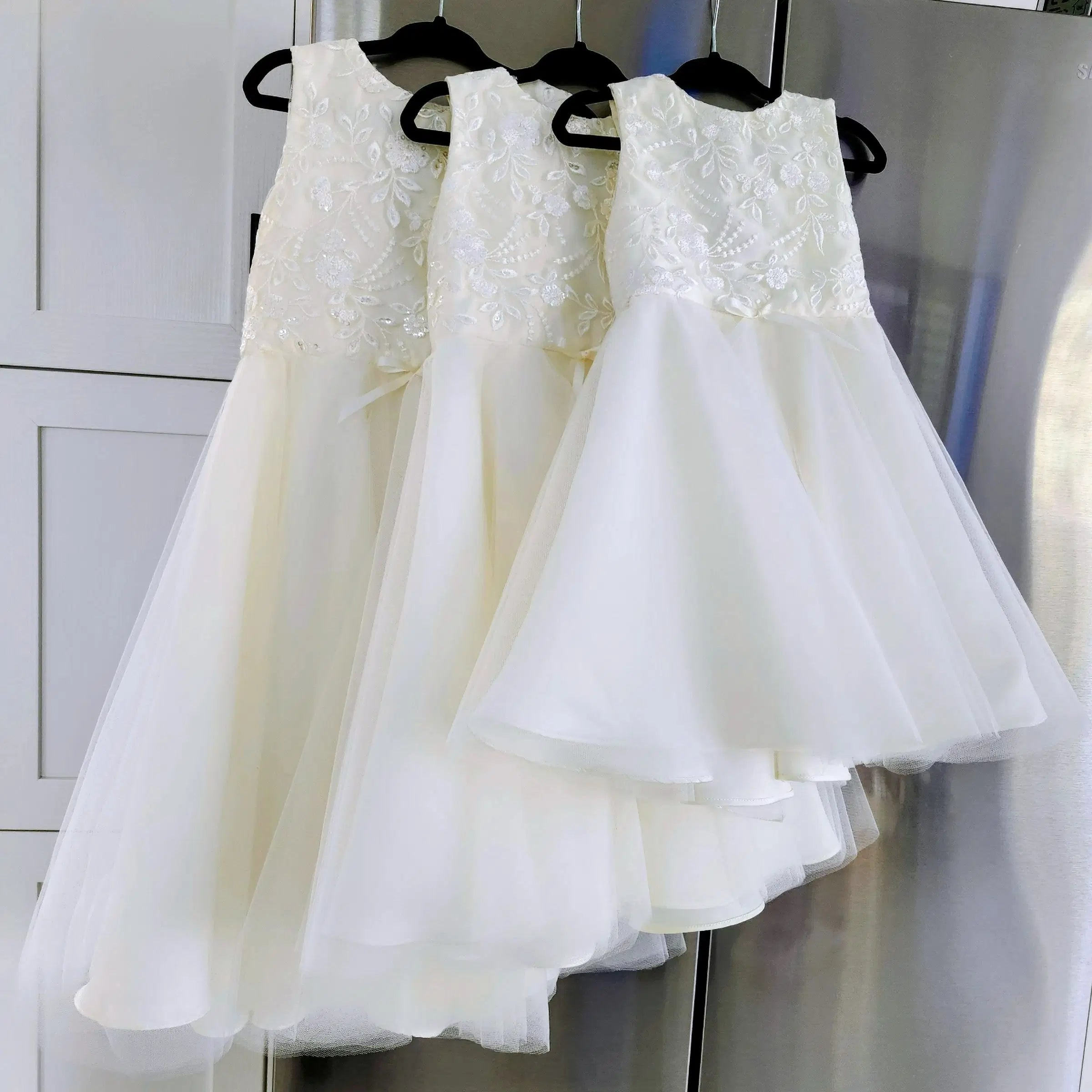 Classic Ivory Flower Girl Dresses With Tulle Lace and Bow image 1