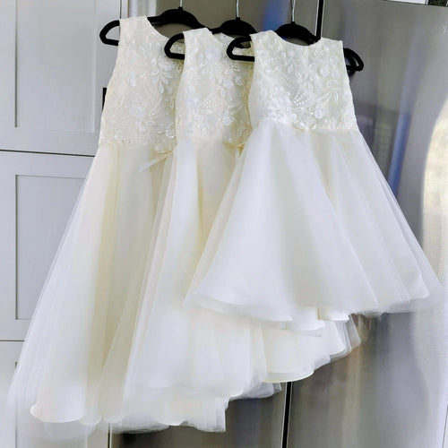 Classic Ivory Flower Girl Dresses With Tulle Lace and Bow image 1
