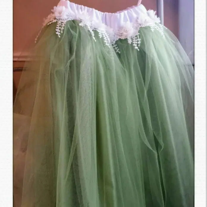 Sage Green Tutu Skirt with white waistband image 4