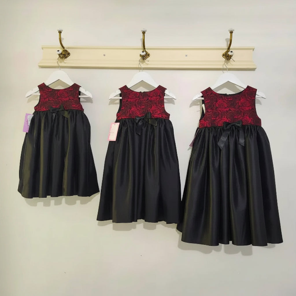 three red and black Special Occasion Dresses for kids hanging on a hook image 10