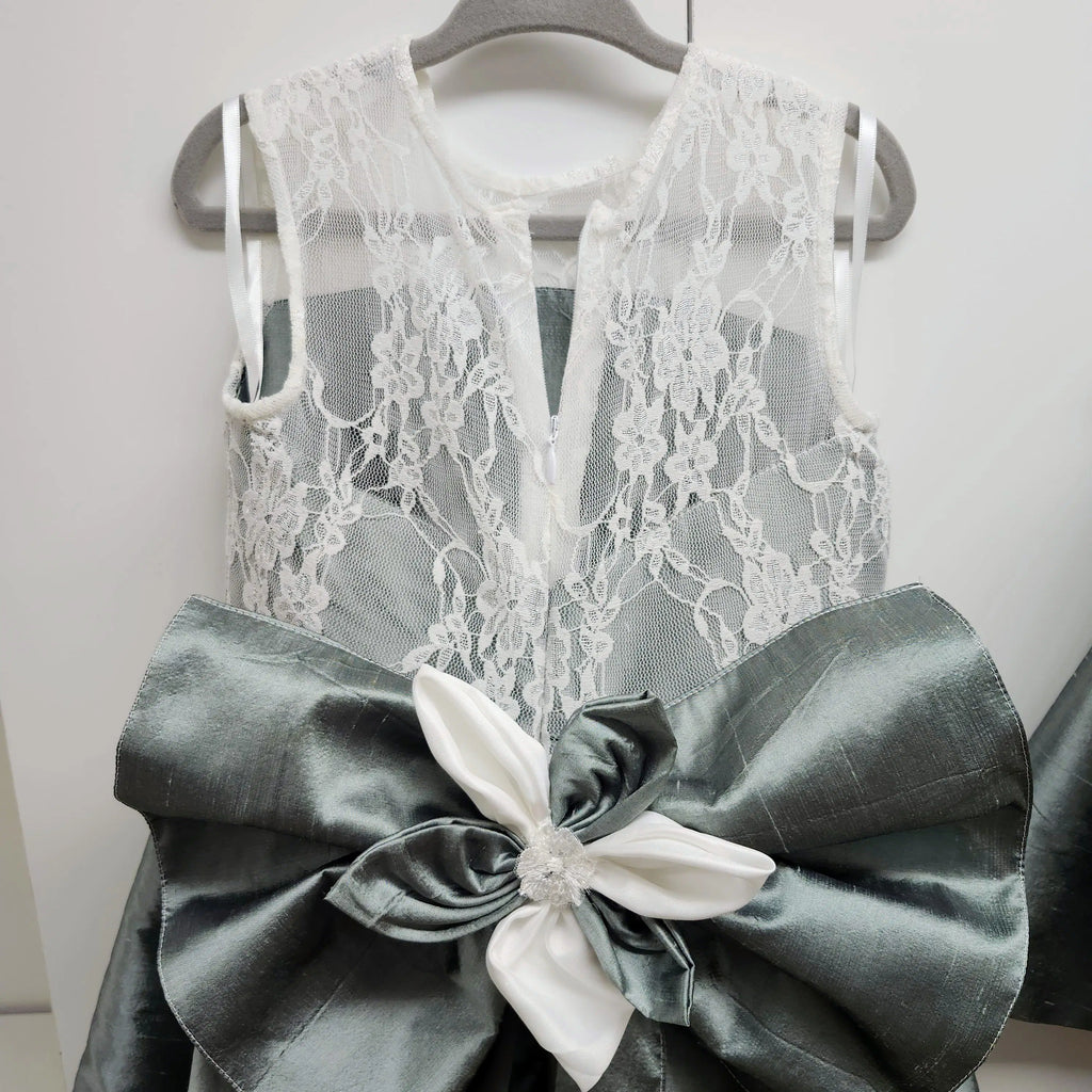 close up view of lace on Sage Green Flower Girl Dress image 8