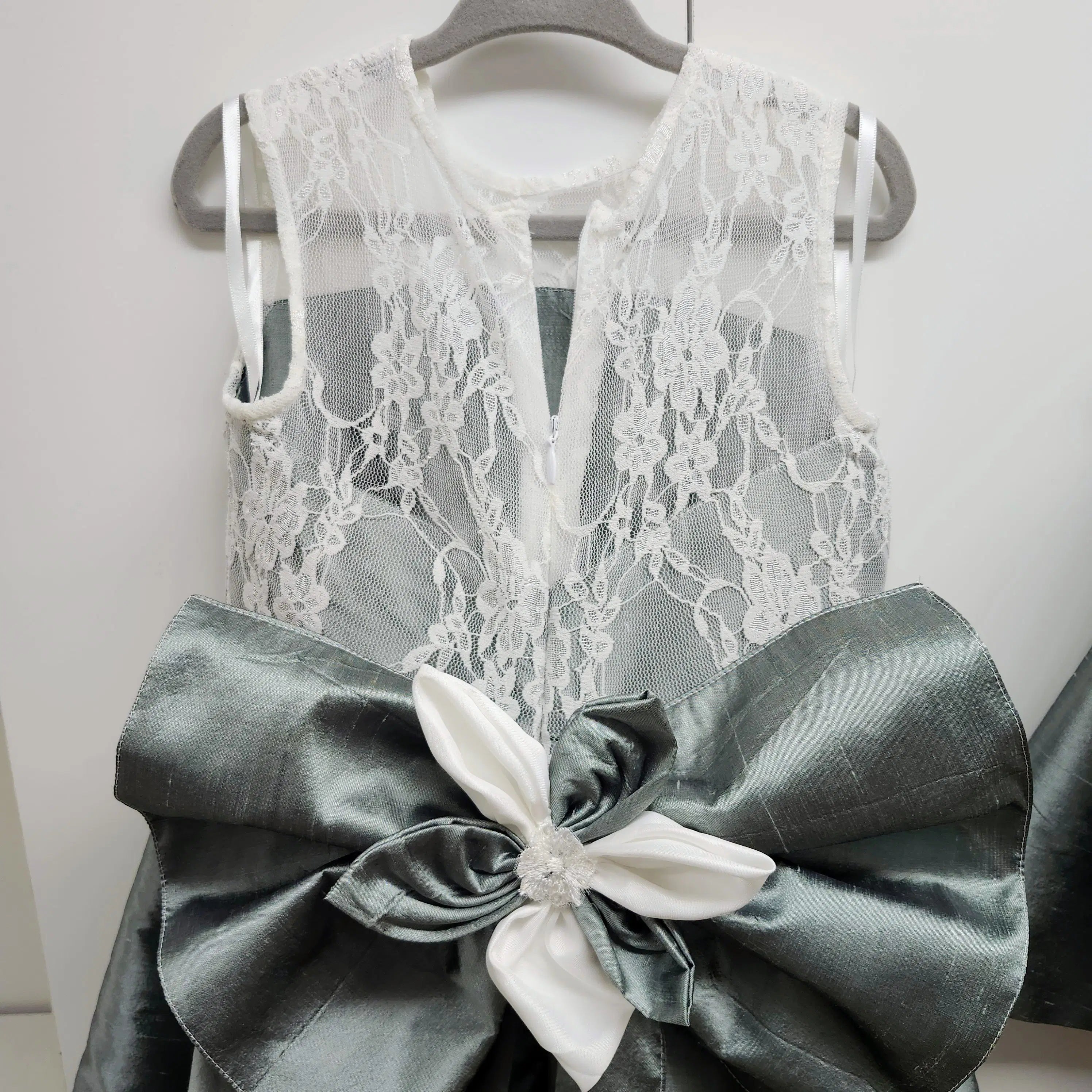 close up view of lace on Sage Green Flower Girl Dress image 8