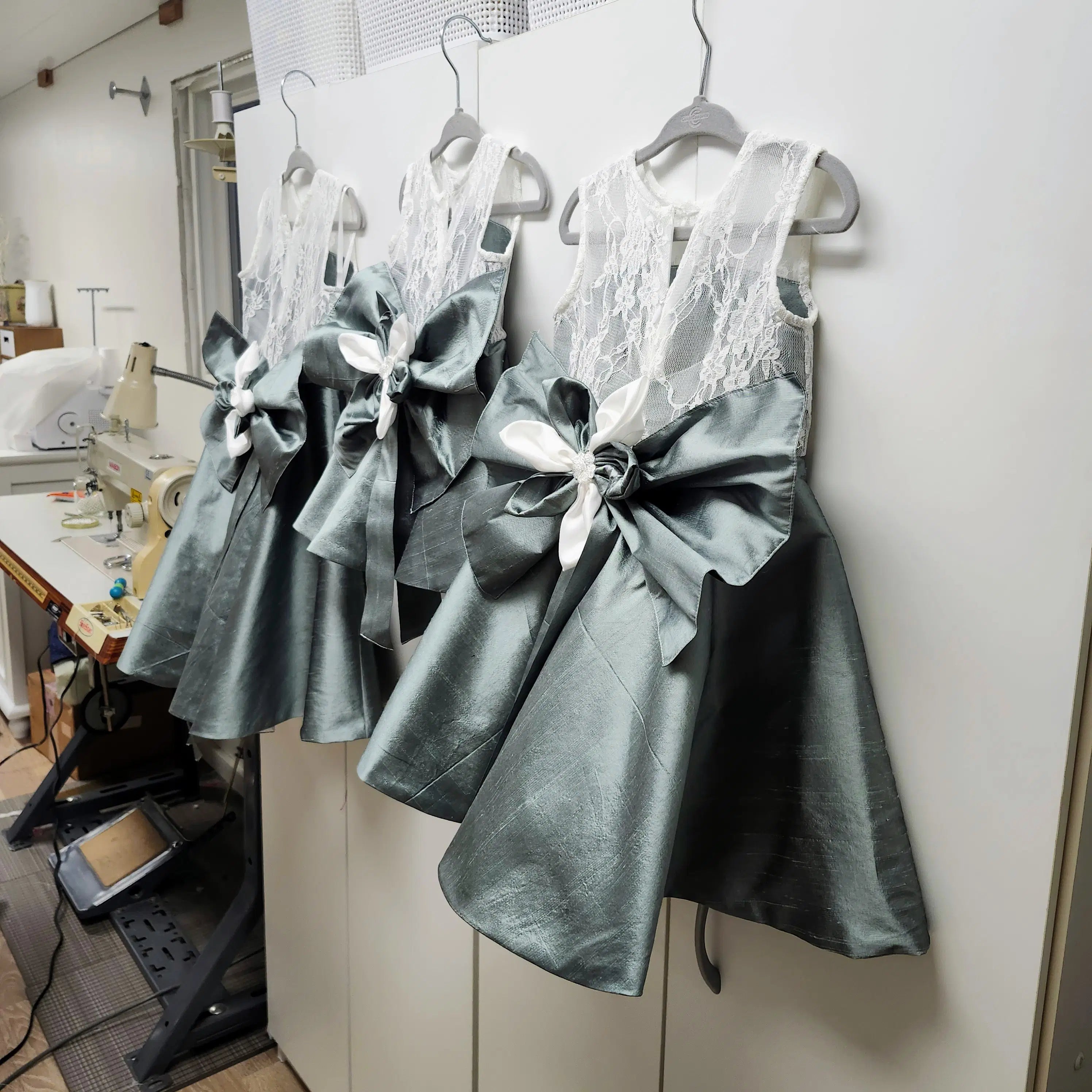 side view of Sage Green Flower Girl Dresses image 10