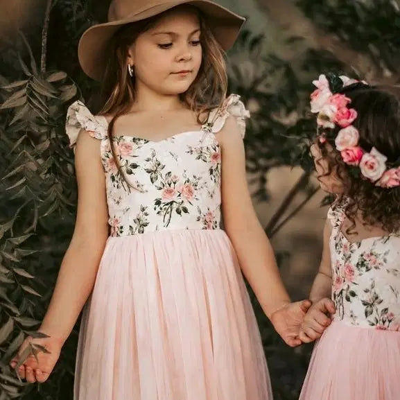 close up view of flora bodice on Pink Flower Girl Dresses image 3