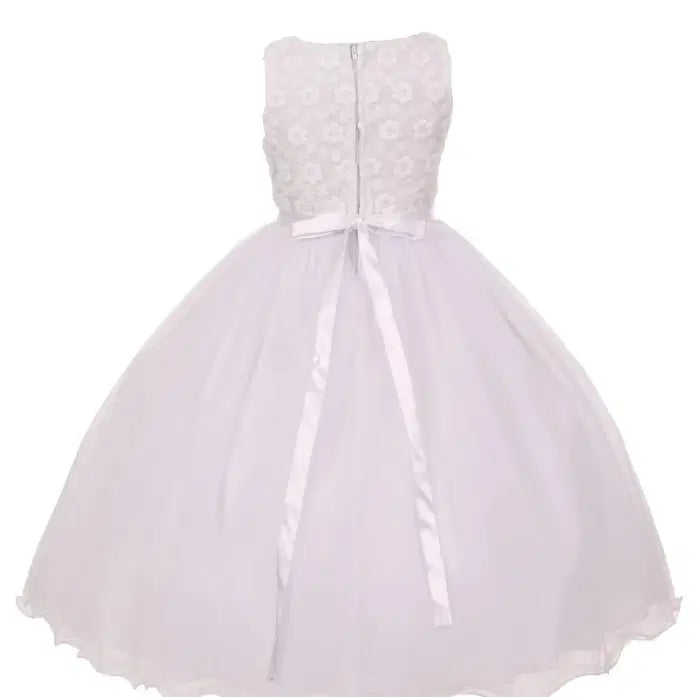 back view of Ivory Flower Girl Dress with satin sash and lace bodice image 2