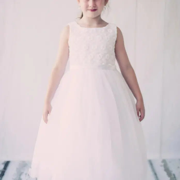Ivory Flower Girl Dress with lace bodice image 0