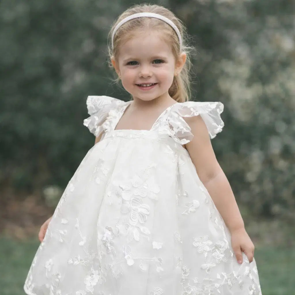 Babydoll Flower Girl Dresses with flutter sleeves and lace image 0