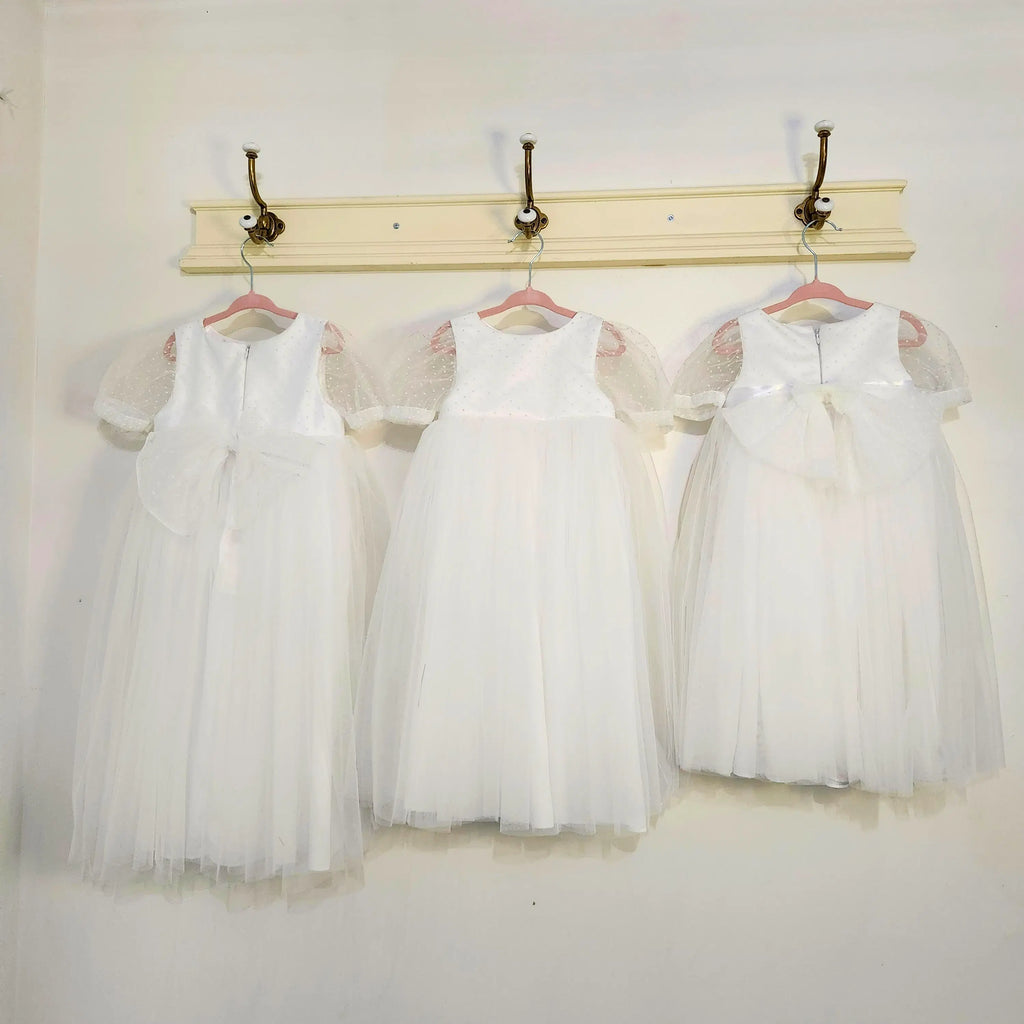 three White Flower Girl Dresses with back view Dress image 8