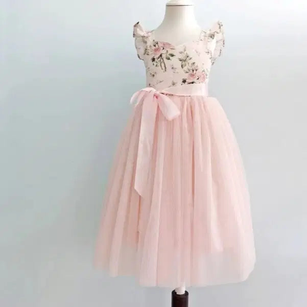 Pink Flower Girl Dresses with flutter sleeves image 0