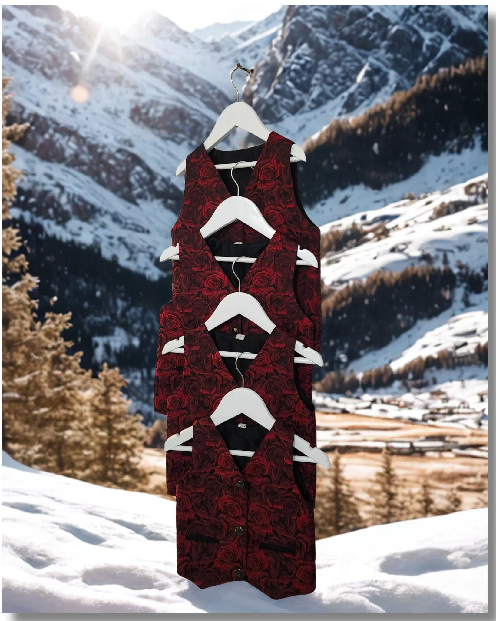 Boys red 3d Vests with winter background image 3