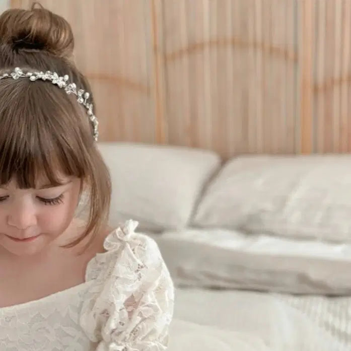 close up view of flower girl Headpiece For Weddings image 1