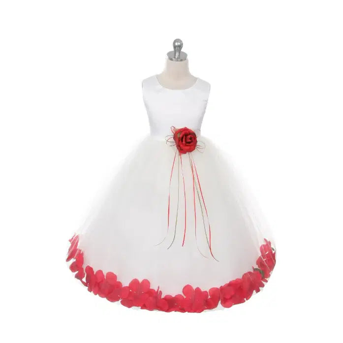 Red flower girl dress with satin bodice image 0
