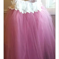 close up view Dusty Rose Tutu Skirt with white lace detail image 0