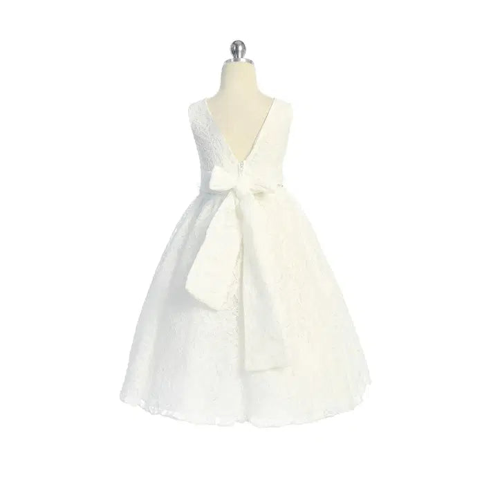 Lace Flower Girl Dresses back view with large bow image 1