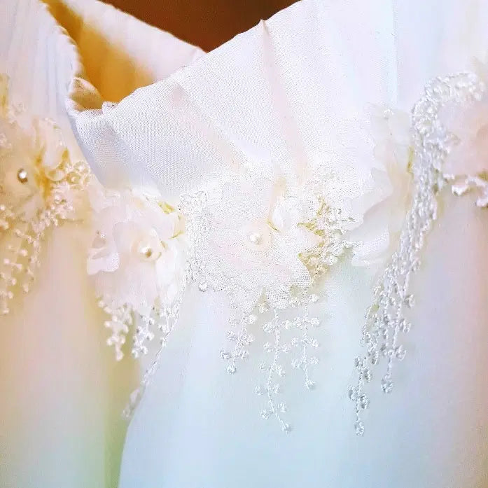 close up view of flowers on Ivory Tulle Skirt image 4