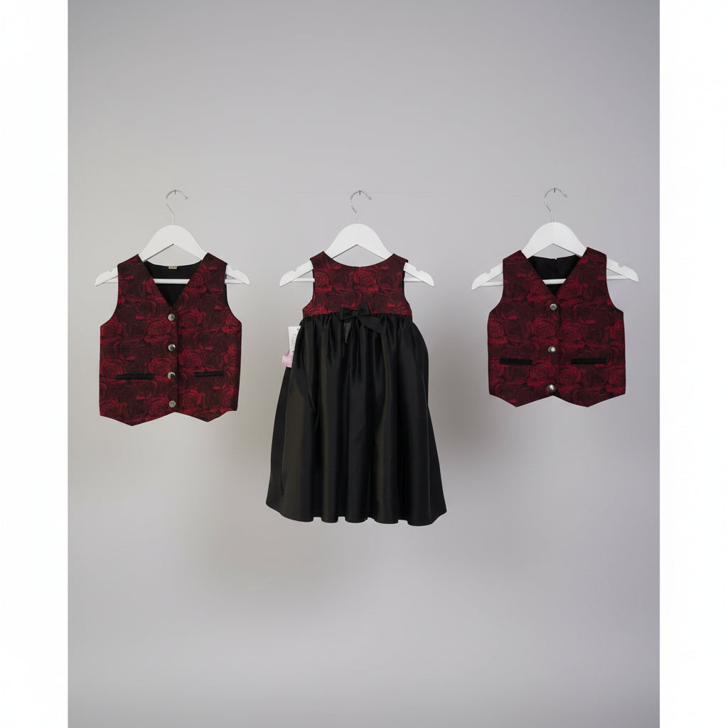 Girls Special Occasion Dress  red and black with matching vests for boys image 2